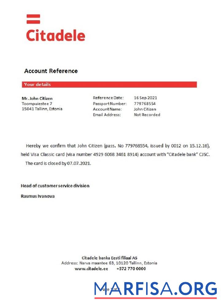 Realistic Estonia Citadele closure reference download for verification